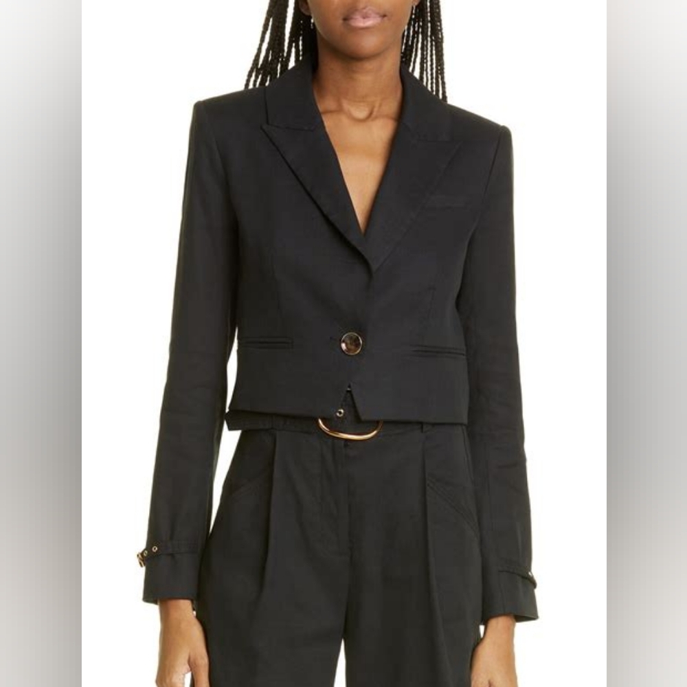 Veronica Beard Black Cropped Linen Blazer